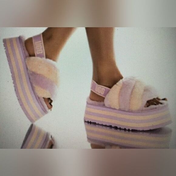 SOLD! UGG Disco Stripe Fluff Yeah Platform Slide Pink Dusk - Size 11 - Picture 13 of 13